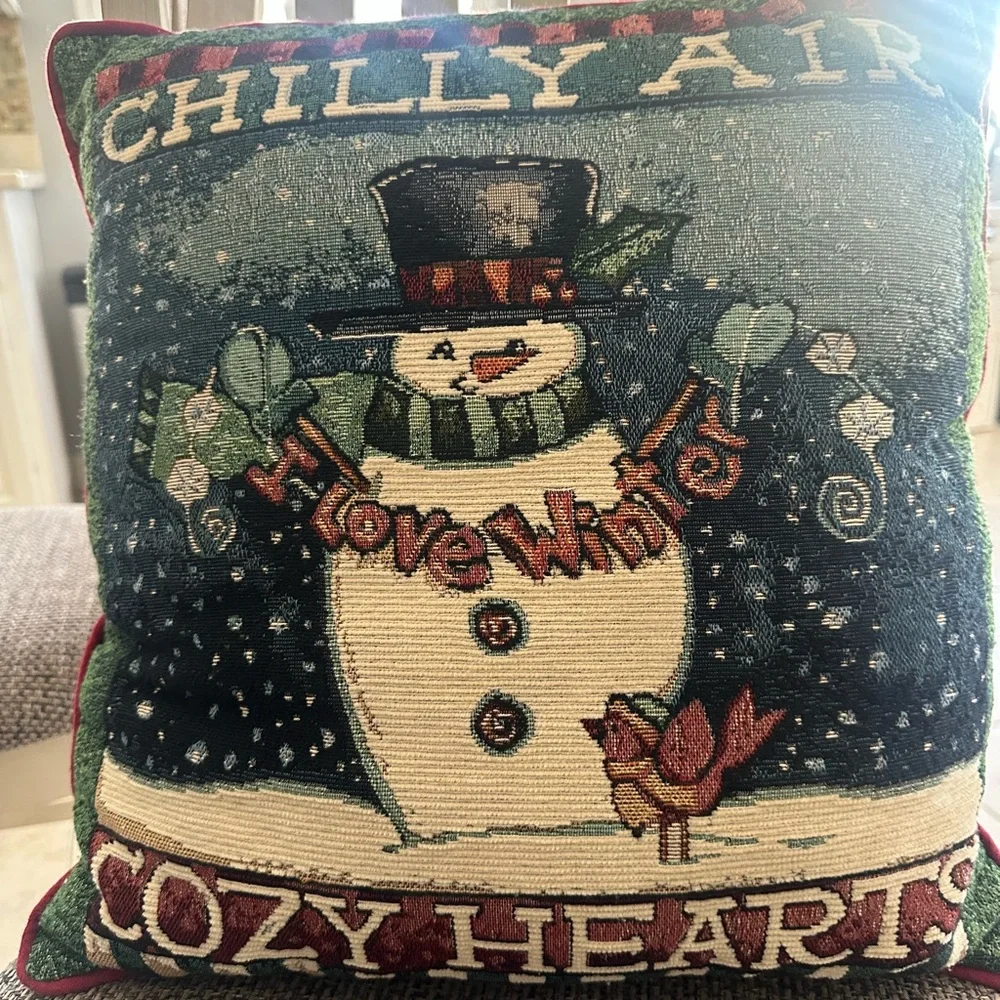 Vtg Westport Snowman Holiday Pillow Cottage‎ Prairie Country Primitive Tapestry